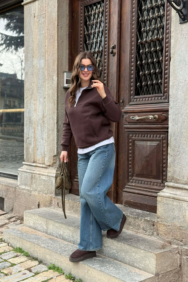 BLUZE NJE NGJYRESHE ME PUSH ME JAKE ME ZINXHIR PER FEMRA NE NGJYRE KAFE - 5