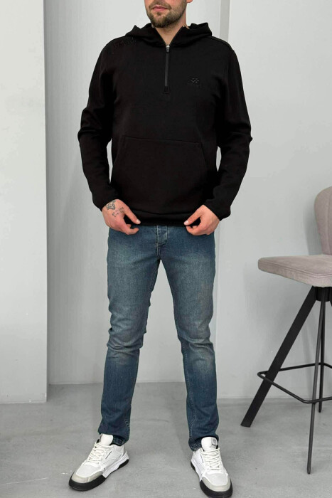 BLUZË NJËNGJYRËSHE ME JAKË ME ZINXHIR PËR MESHKUJ NË NGJYRËN E ZEZË - 2