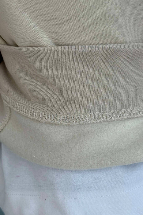 BLUZË NJËNGJYRËSHE ME PUSH DHE ME JAKË ME ZINXHIR PËR MESHKUJ NË NGJYRËN KREM - 2