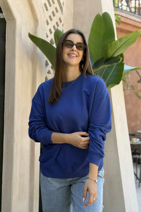 BLUZË NJËNGJYRËSHE ME PUSH DHE JAKË TË RRUMBULLAKËT PËR FEMRA NË NGJYRËN BLU - 2