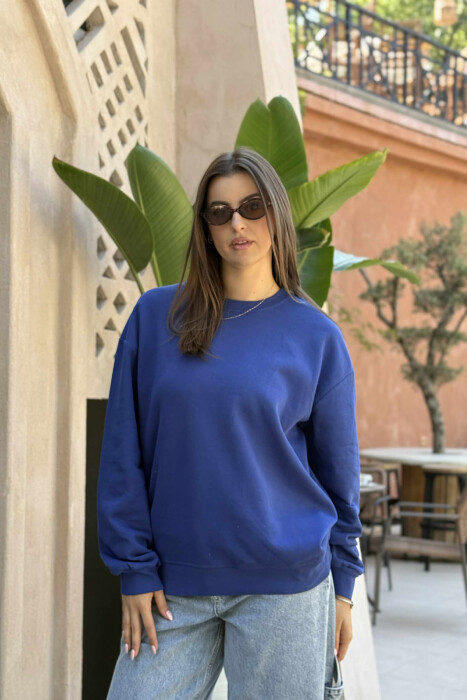 BLUZË NJËNGJYRËSHE ME PUSH DHE JAKË TË RRUMBULLAKËT PËR FEMRA NË NGJYRËN BLU - 3