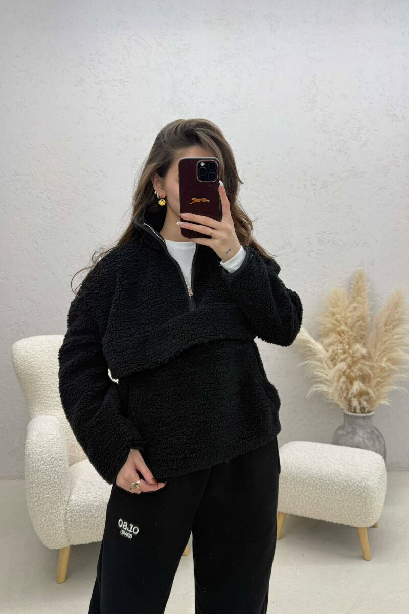 BLUZE PELLUSHI NJE NGJYRESHE ME JAKE ME ZINXHIR PER FEMRA NE NGJYRE TE ZEZE - 1