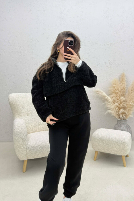 BLUZE PELLUSHI NJE NGJYRESHE ME JAKE ME ZINXHIR PER FEMRA NE NGJYRE TE ZEZE - 2