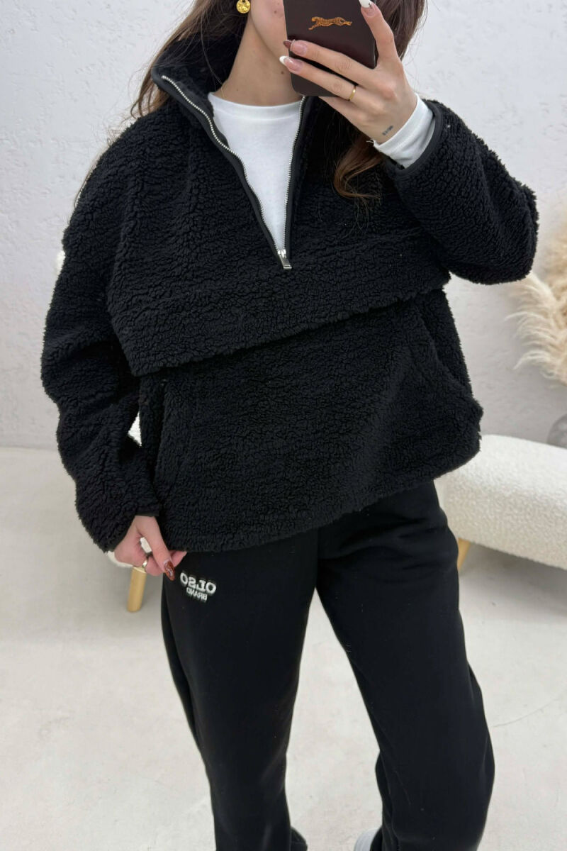 BLUZE PELLUSHI NJE NGJYRESHE ME JAKE ME ZINXHIR PER FEMRA NE NGJYRE TE ZEZE - 3