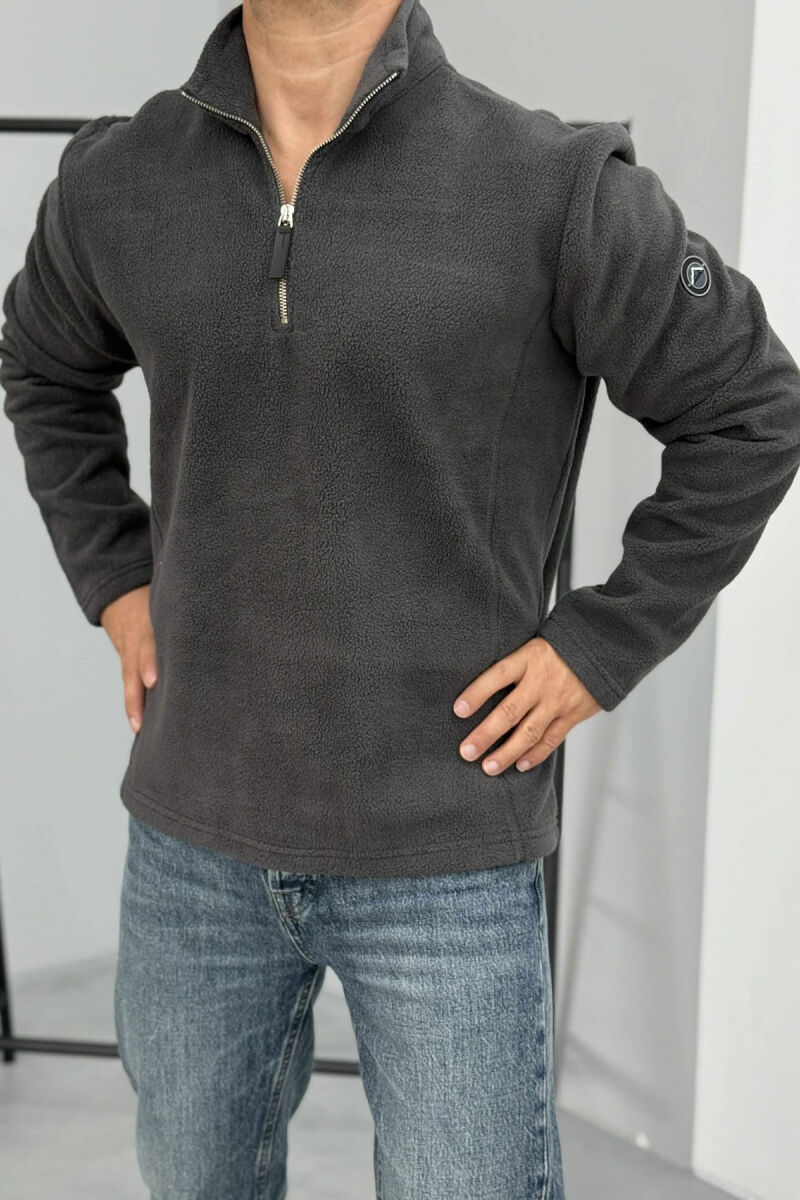 BLUZË POLARE NJË NGJYRËSHE ME JAKË ME ZINXHIR PËR MESHKUJ NË NGJYRËN GRI TË ERRËT - 4