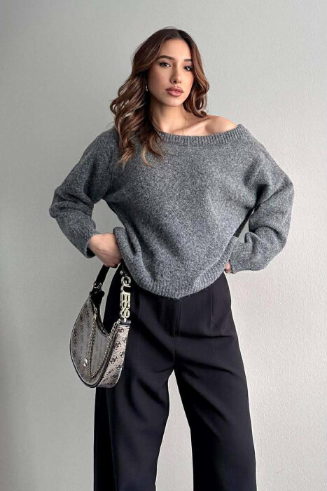 BOAT- NECK SHORT WOMAN SWEATER GREY/GRI 