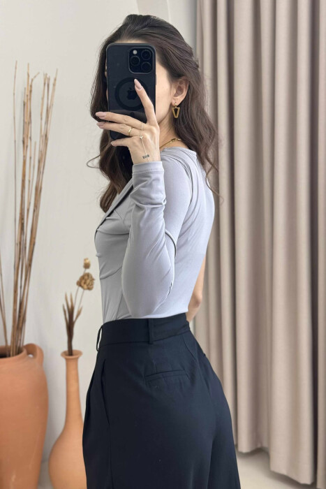 BODY ME NJË MËNGË PËR FEMRA NË NGJYRËN GRI - 4