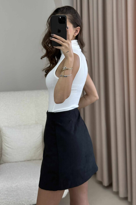 BODY NJË NGJYRËSHE PA MËNGË ME JAKË GOLF PËR FEMRA NË NGJYRË TË BARDHË - 3