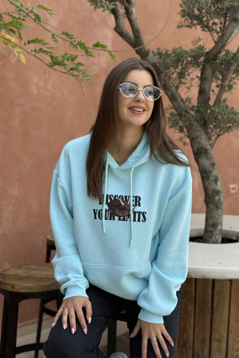 BOTH SIDE DESIGN FLUFFY WOMEN HOODIE LIGHTBLUE/BZ - 2