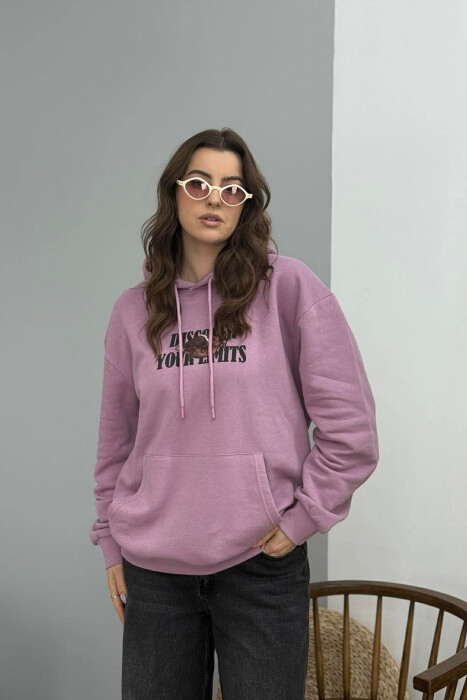 BOTH SIDE DESIGN FLUFFY WOMEN HOODIE PURPLE/LEJLA - 