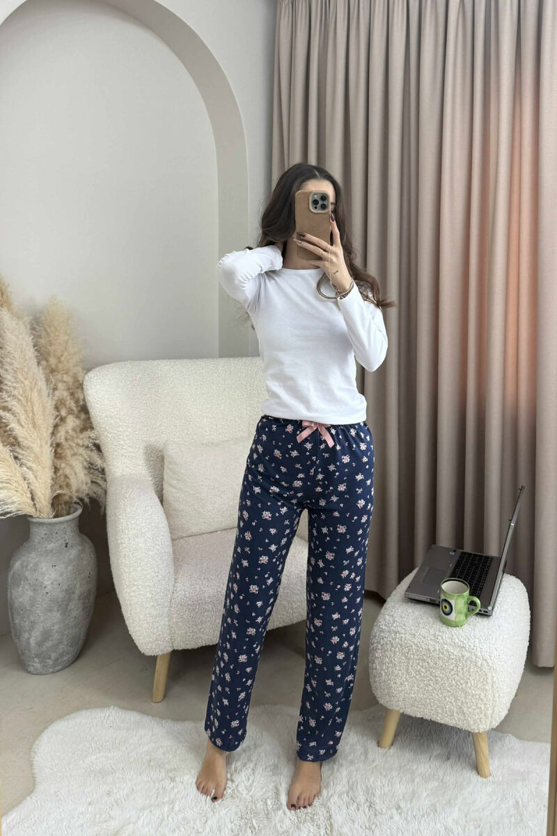 BOW DETAIL FLOWERS DESIGN WOMEN JOGGERS DARK BLUE/BEE - 2