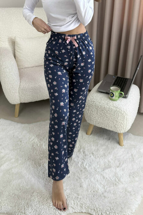 BOW DETAIL FLOWERS DESIGN WOMEN JOGGERS DARK BLUE/BEE - 3