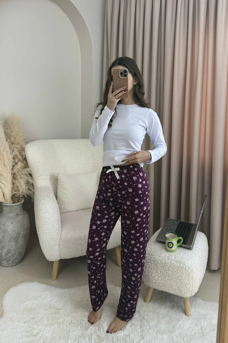 BOW DETAIL FLOWERS DESIGN WOMEN JOGGERS DARK PURPLE/LEJLA ERRET - 2