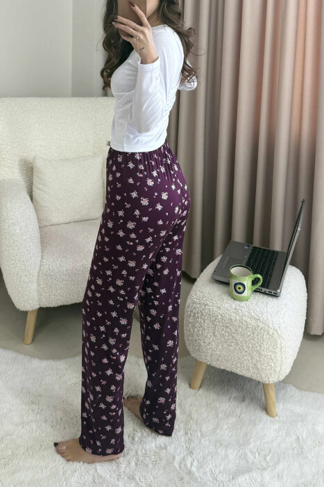 BOW DETAIL FLOWERS DESIGN WOMEN JOGGERS DARK PURPLE/LEJLA ERRET - 4