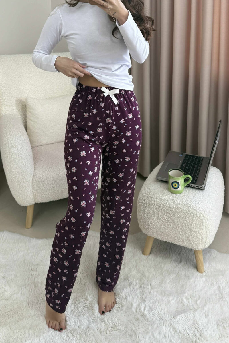 BOW DETAIL FLOWERS DESIGN WOMEN JOGGERS DARK PURPLE/LEJLA ERRET - 3