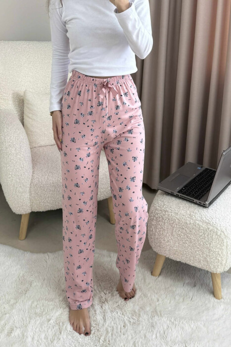 BOW DETAIL FLOWERS DESIGN WOMEN JOGGERS POWDER/PUDER - 3