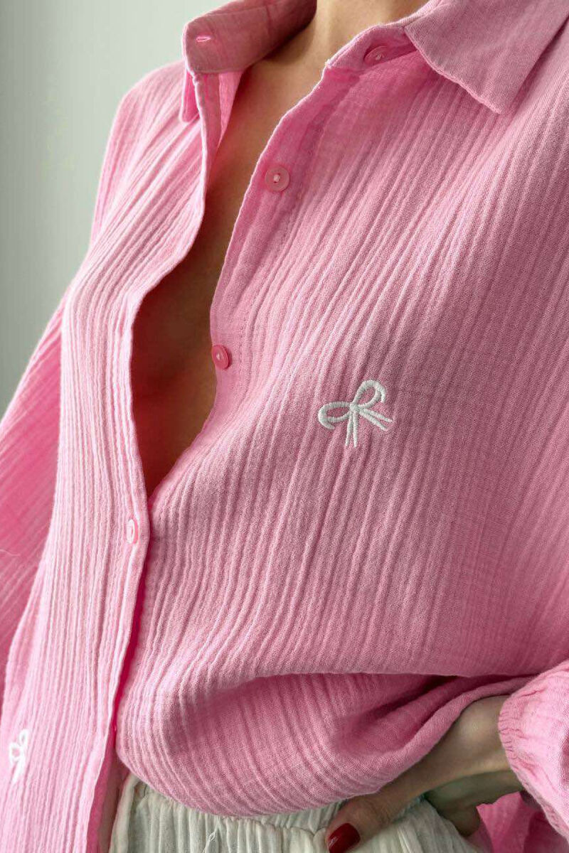 BOW DETAILS ONE COLOR WOMEN SHIRT PINK/ROZE - 2