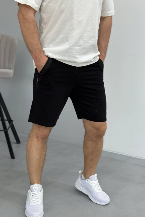 BROKED RULES WRITTING ZIPPER POCKETS MEN SHORT SWEATPANTS BLACK/ E ZEZE 