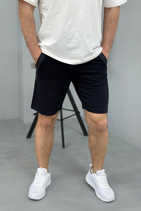 BROKED RULES WRITTING ZIPPER POCKETS MEN SHORT SWEATPANTS DARK BLUE/BEE 