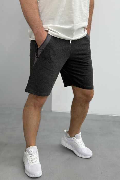 BROKED RULES WRITTING ZIPPER POCKETS MEN SHORT SWEATPANTS DARK GREY/GEE - KLAUDIO FASHION