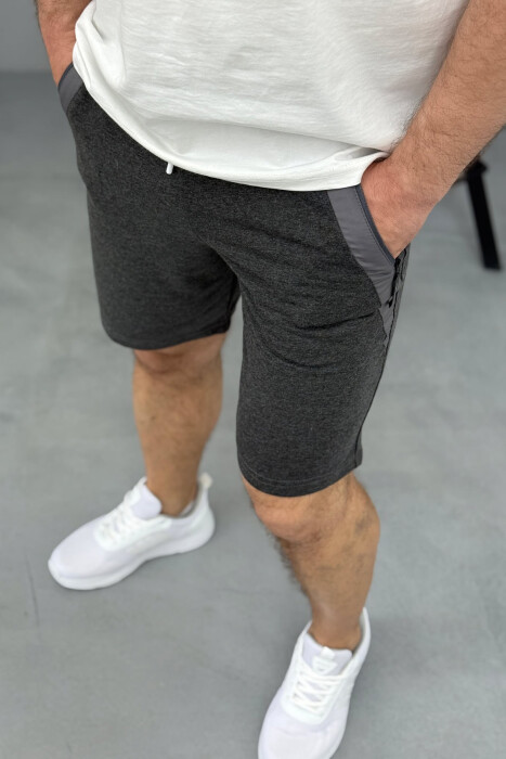 BROKED RULES WRITTING ZIPPER POCKETS MEN SHORT SWEATPANTS DARK GREY/GEE - 2