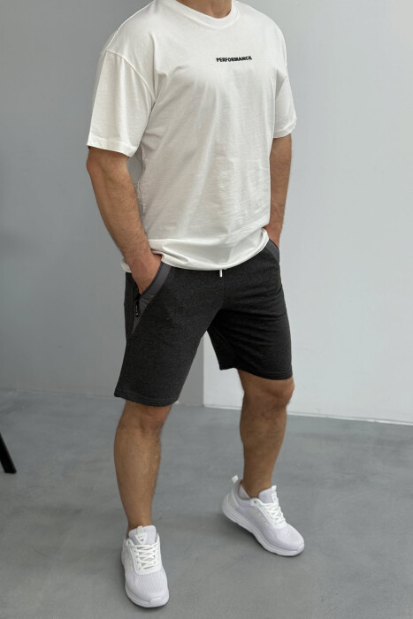 BROKED RULES WRITTING ZIPPER POCKETS MEN SHORT SWEATPANTS DARK GREY/GEE - 4