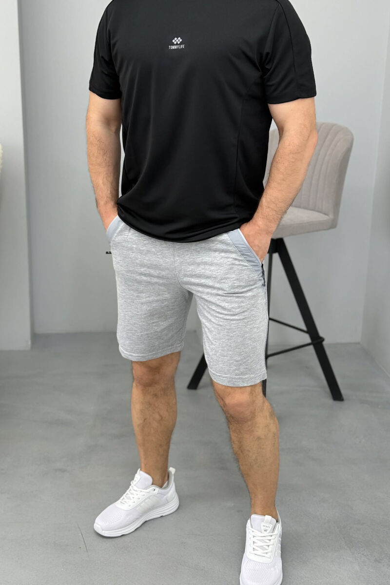 BROKED RULES WRITTING ZIPPER POCKETS MEN SHORT SWEATPANTS GREY/GRI - 1