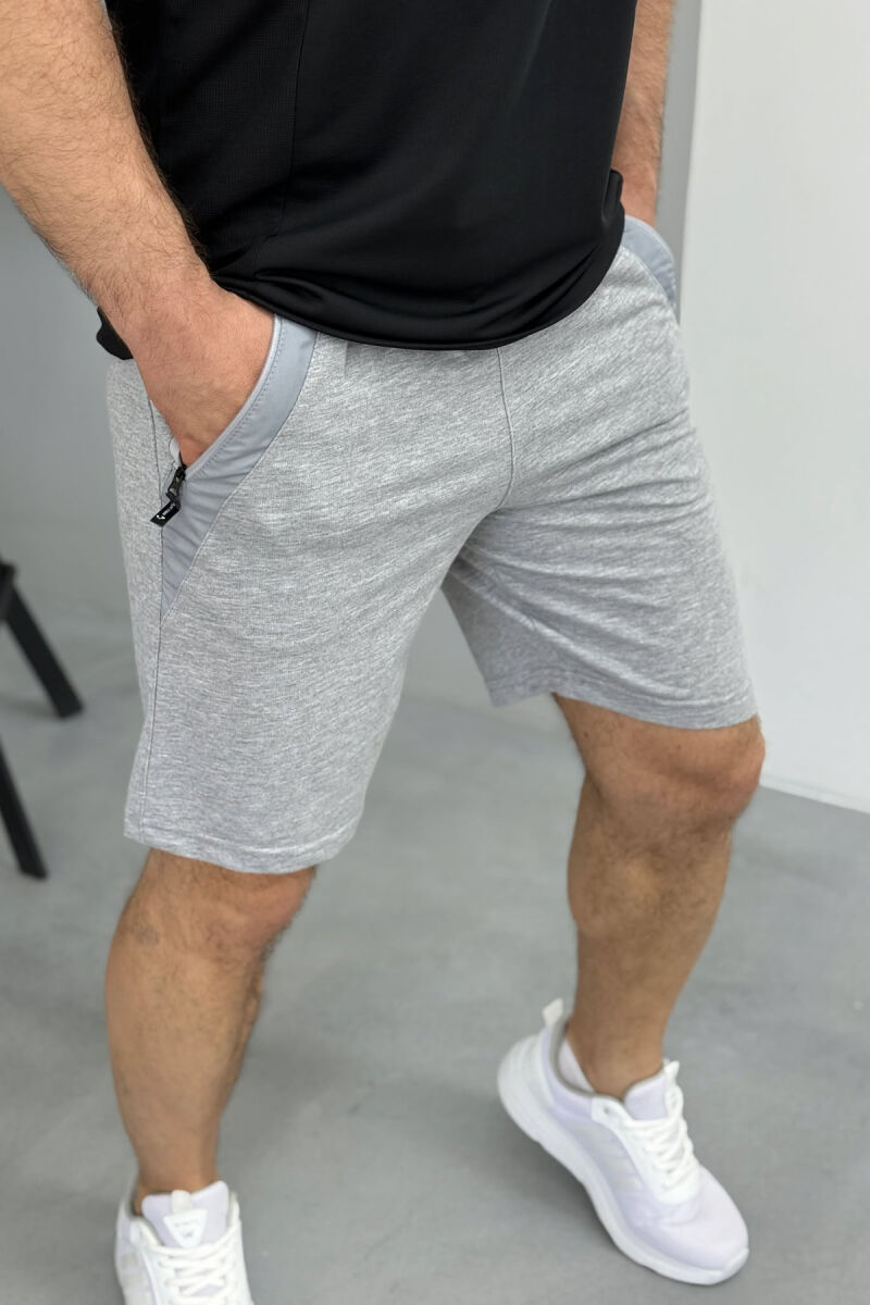 BROKED RULES WRITTING ZIPPER POCKETS MEN SHORT SWEATPANTS GREY/GRI - 2