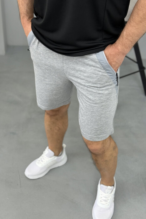 BROKED RULES WRITTING ZIPPER POCKETS MEN SHORT SWEATPANTS GREY/GRI - 3