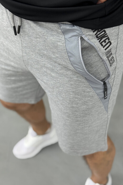 BROKED RULES WRITTING ZIPPER POCKETS MEN SHORT SWEATPANTS GREY/GRI - 4