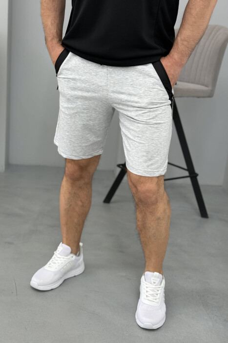 BROKED RULES WRITTING ZIPPER POCKETS MEN SHORT SWEATPANTS LIGHT GREY/GZ 