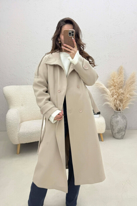 BUTTON DETAILS LONG WOMAN COAT BEIGE/BEZHE - 1