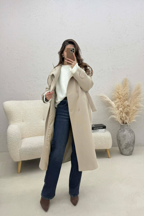 BUTTON DETAILS LONG WOMAN COAT BEIGE/BEZHE - 3