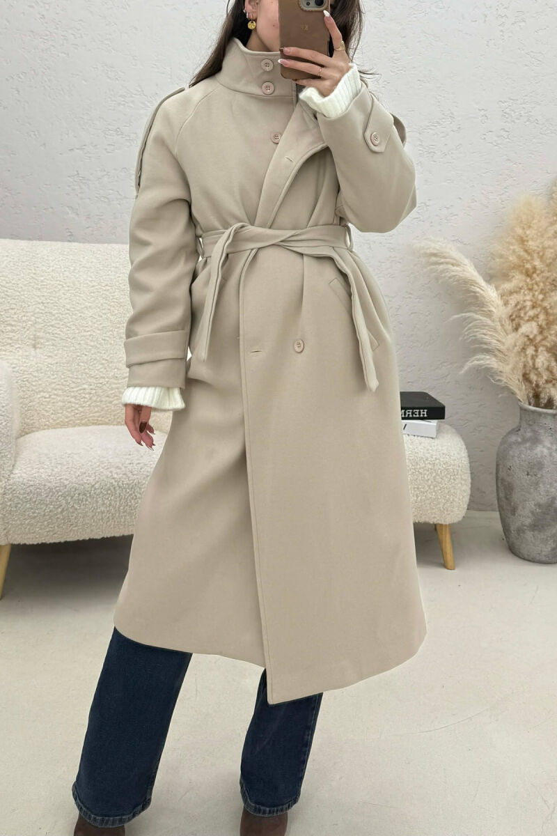 BUTTON DETAILS LONG WOMAN COAT BEIGE/BEZHE - 4