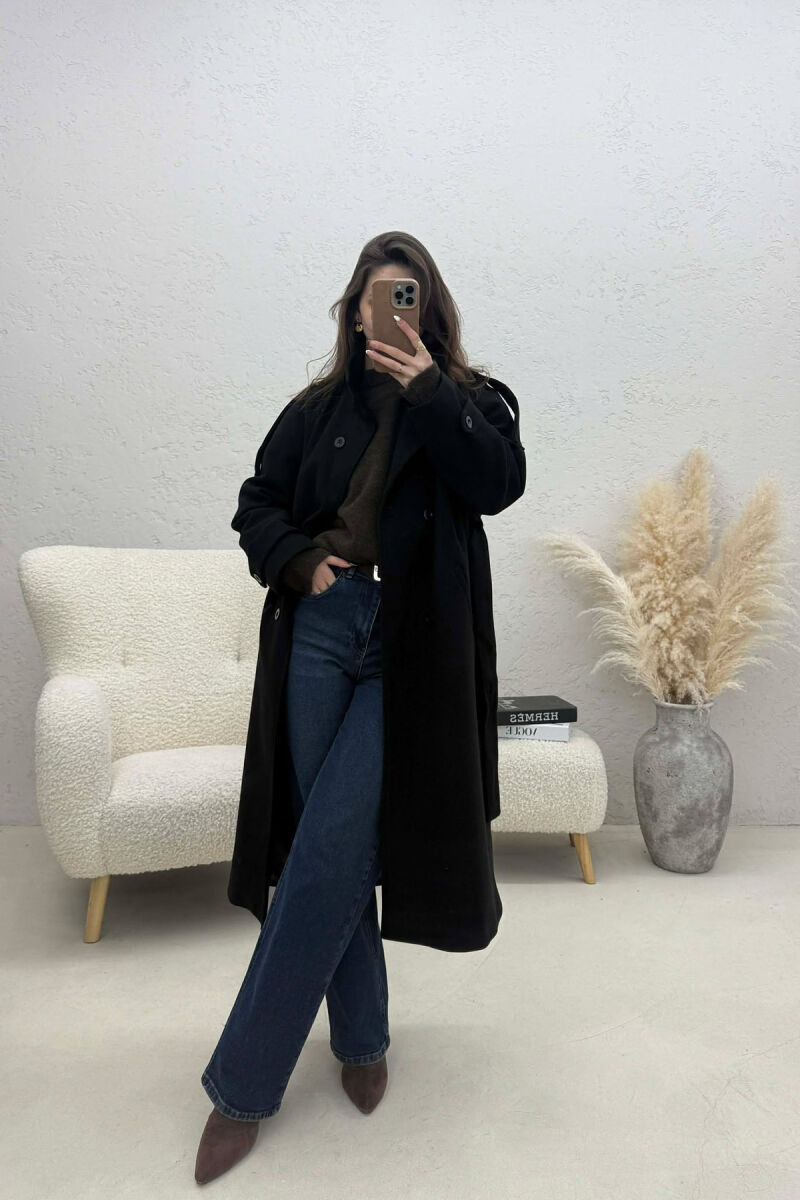 BUTTON DETAILS LONG WOMAN COAT BLACK/ E ZEZE - 1