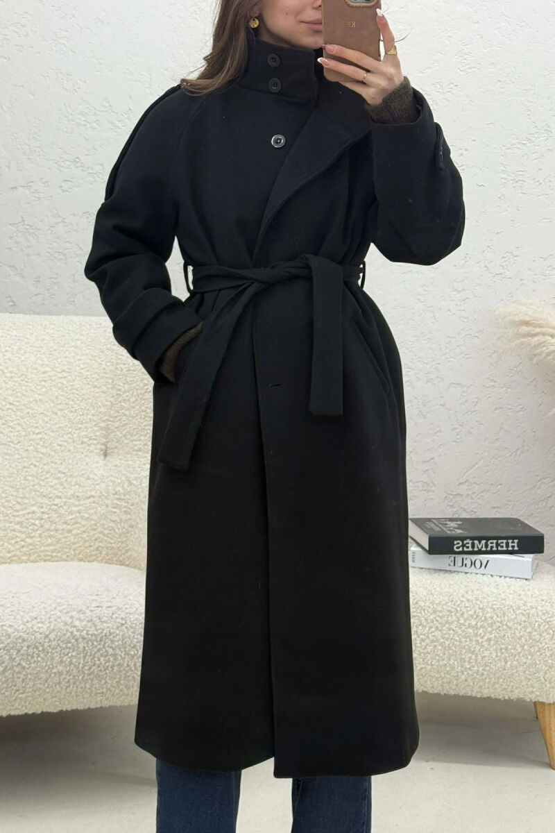 BUTTON DETAILS LONG WOMAN COAT BLACK/ E ZEZE - 2