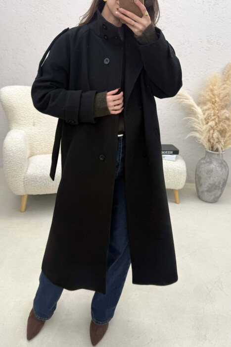 BUTTON DETAILS LONG WOMAN COAT BLACK/ E ZEZE - 3