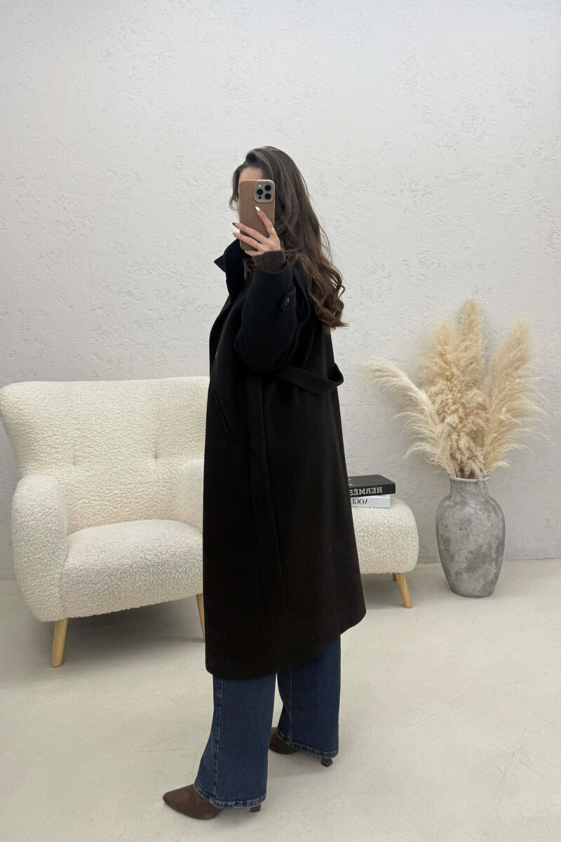 BUTTON DETAILS LONG WOMAN COAT BLACK/ E ZEZE - 4