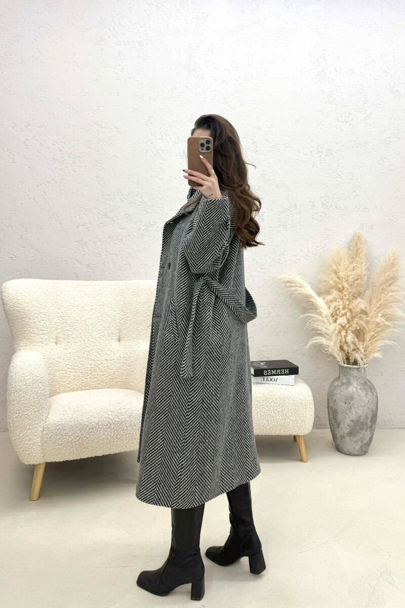 BUTTON DETAILS LONG WOMAN COAT BLACK-GREY/ZEGR - 4