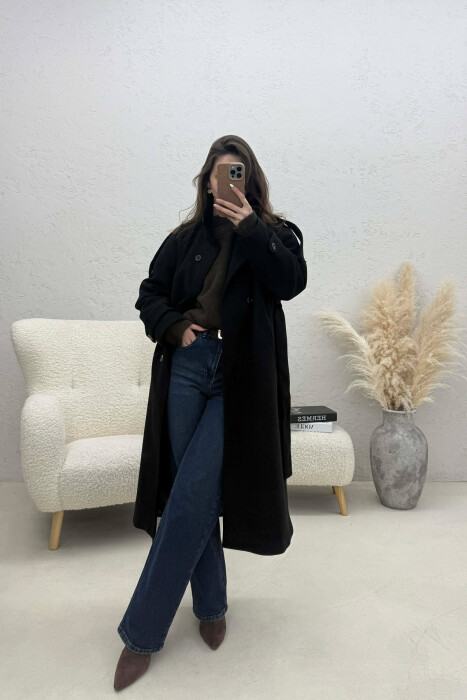 BUTTON DETAILS LONG WOMAN COAT BLACK/ E ZEZE 
