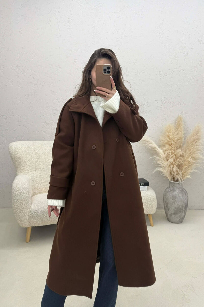BUTTON DETAILS LONG WOMAN COAT BROWN/KAFE - 1