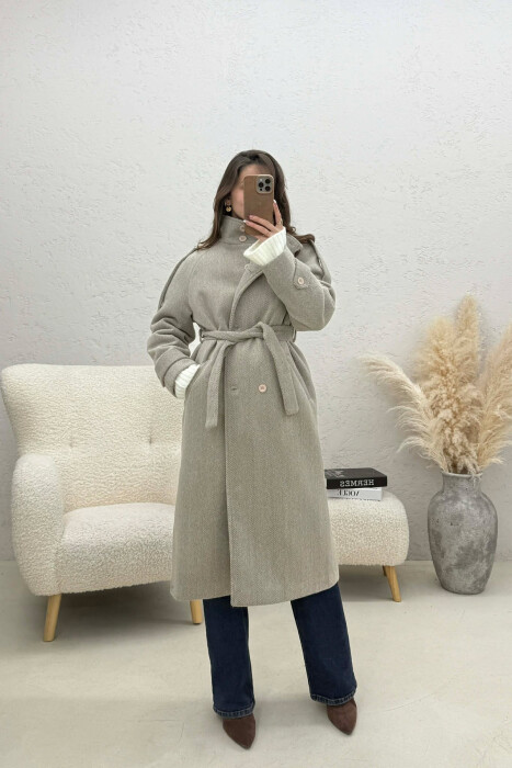 BUTTON DETAILS LONG WOMAN COAT GREY/GRI 