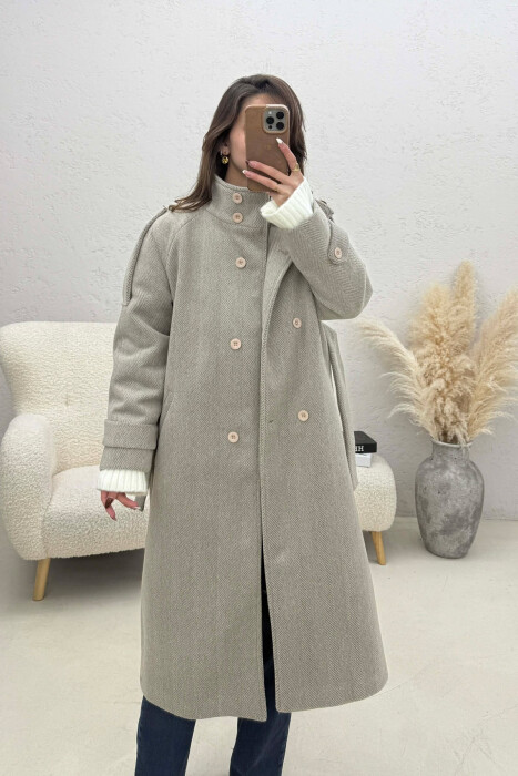 BUTTON DETAILS LONG WOMAN COAT GREY/GRI - 2