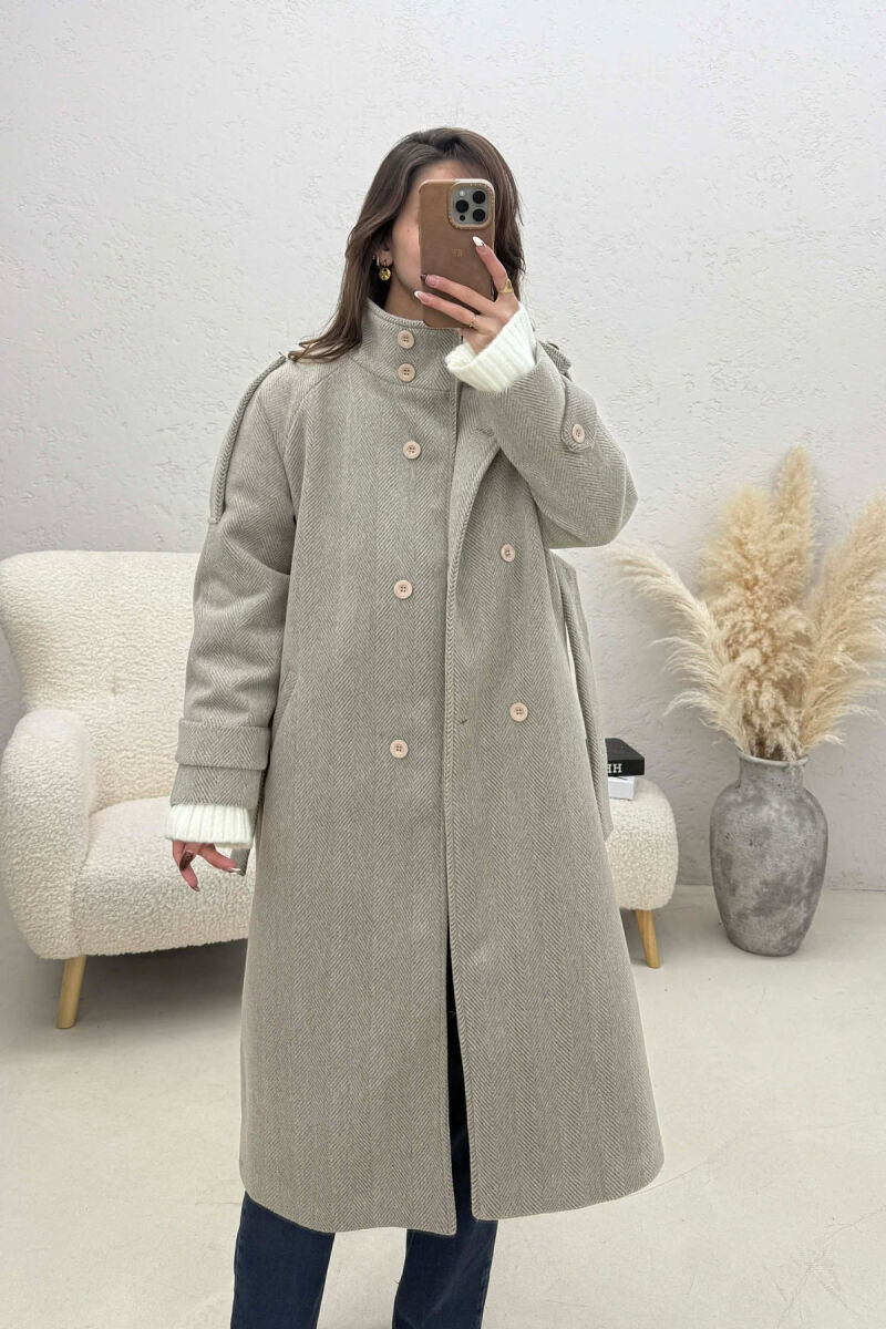 BUTTON DETAILS LONG WOMAN COAT GREY/GRI - 2