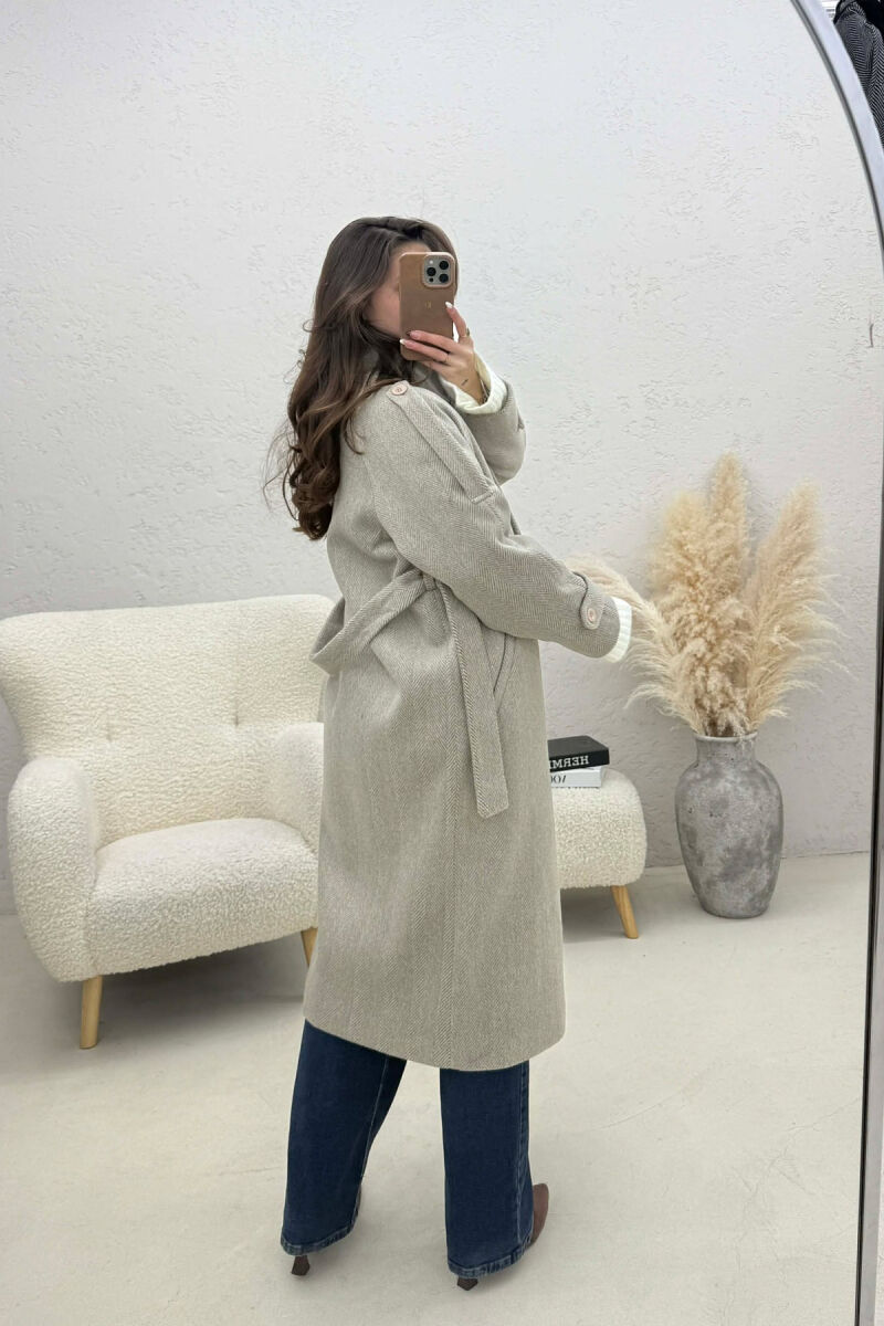 BUTTON DETAILS LONG WOMAN COAT GREY/GRI - 3