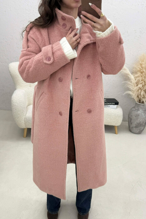 BUTTON DETAILS LONG WOMAN COAT PINK/ROZE - 3