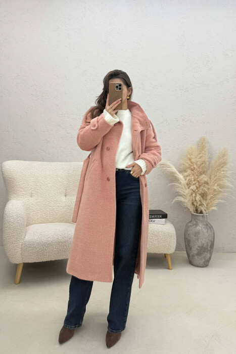 BUTTON DETAILS LONG WOMAN COAT PINK/ROZE - 4