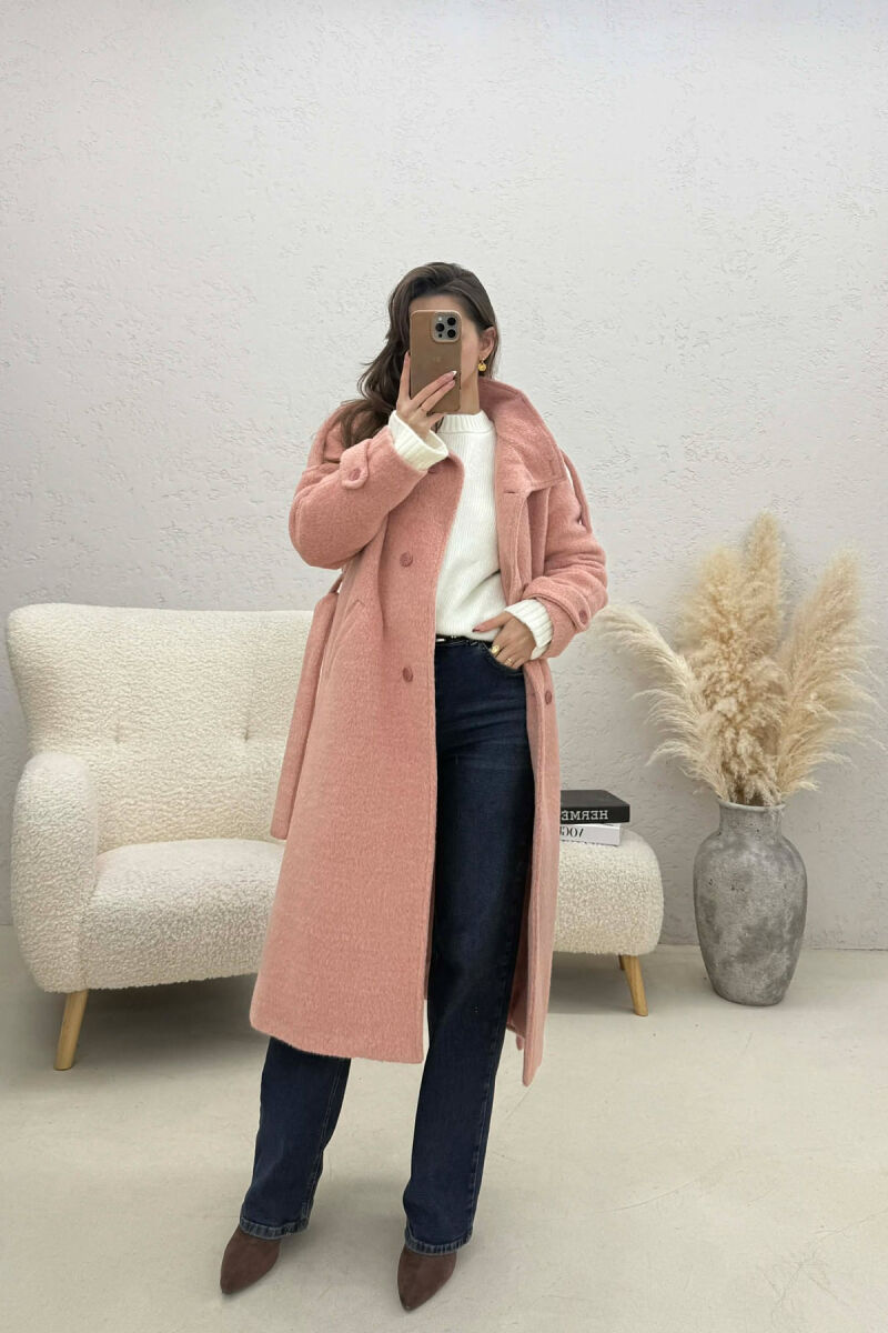 BUTTON DETAILS LONG WOMAN COAT PINK/ROZE - 4