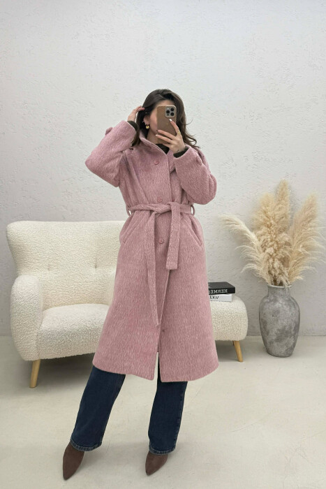 BUTTON DETAILS LONG WOMAN COAT POWDER/PUDER 