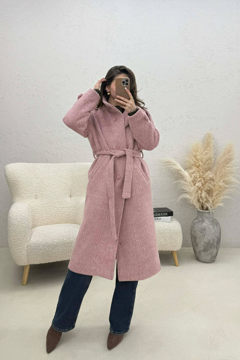 BUTTON DETAILS LONG WOMAN COAT POWDER/PUDER - 1